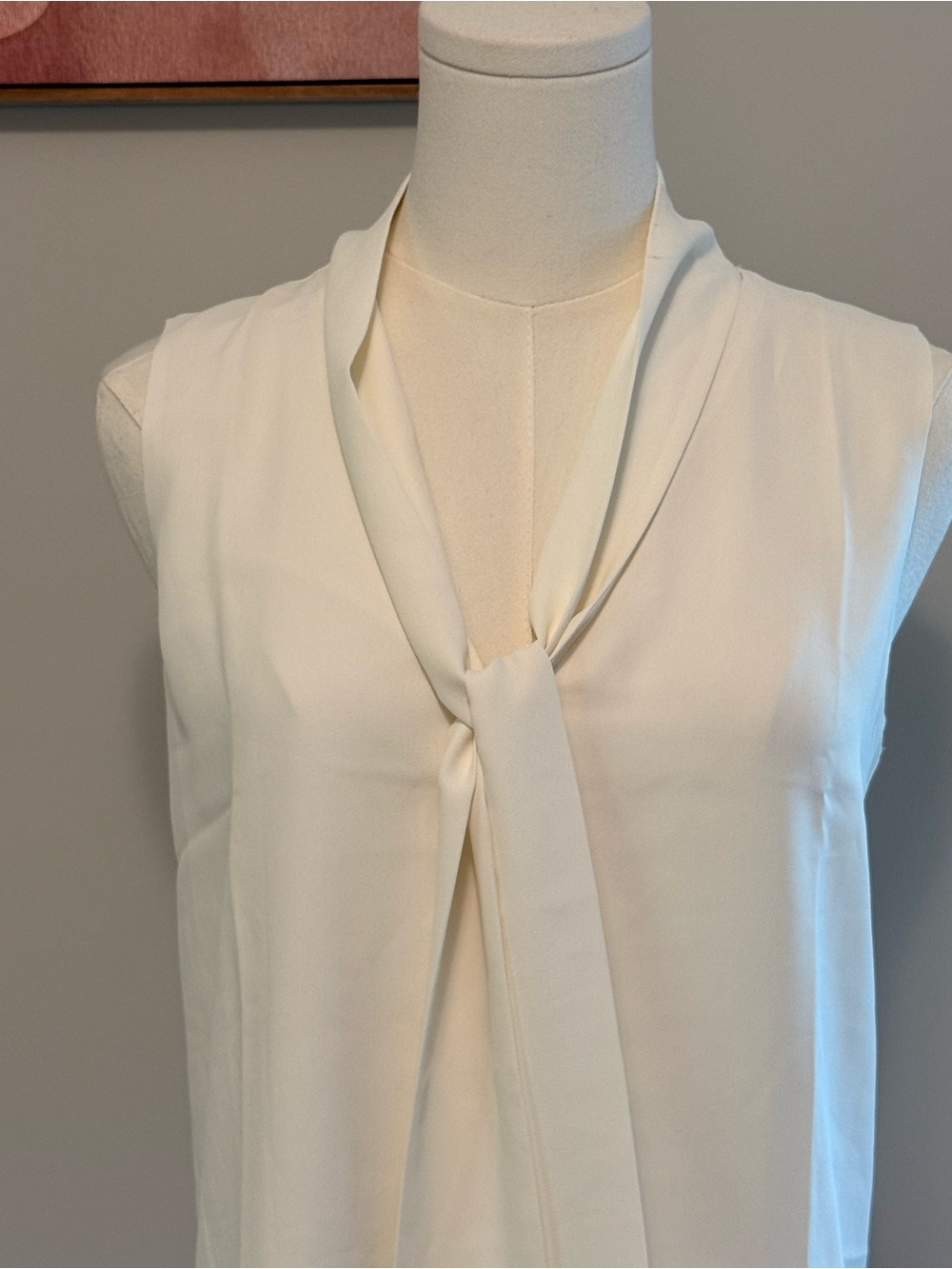 Ann Taylor Cream Sleeveless Tie-Neck Top NWOT